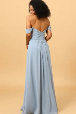Fora do Ombro Vestido de Dama de Honra Cinza Azul