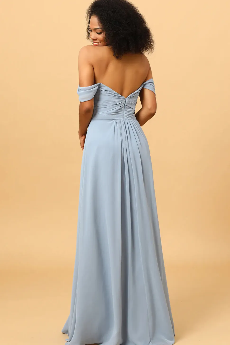 Fora do Ombro Vestido de Dama de Honra Cinza Azul