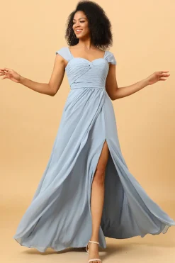 Fora do Ombro Vestido de Dama de Honra Cinza Azul