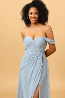 Fora do Ombro Vestido de Dama de Honra Cinza Azul