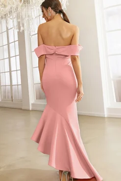 Fora do Ombro Vestido de Festa Sereia Rosa