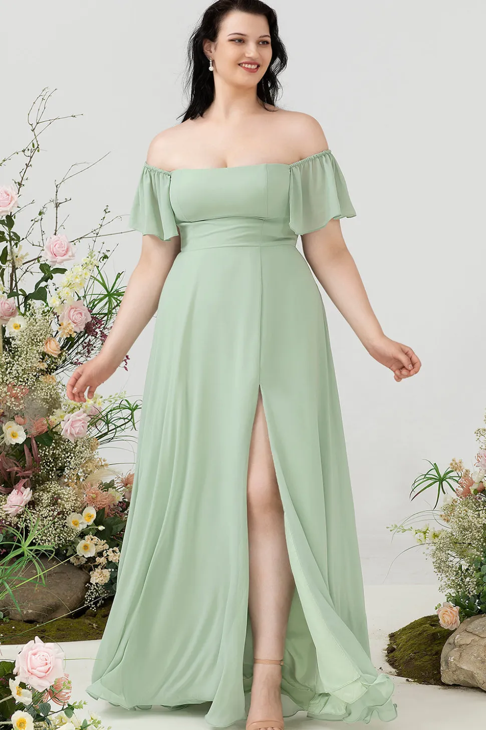 Fora do Ombro Vestido de Dama de Honor