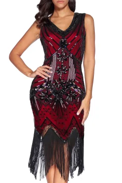 Franja de glitter vermelho 1920 Flapper Dress