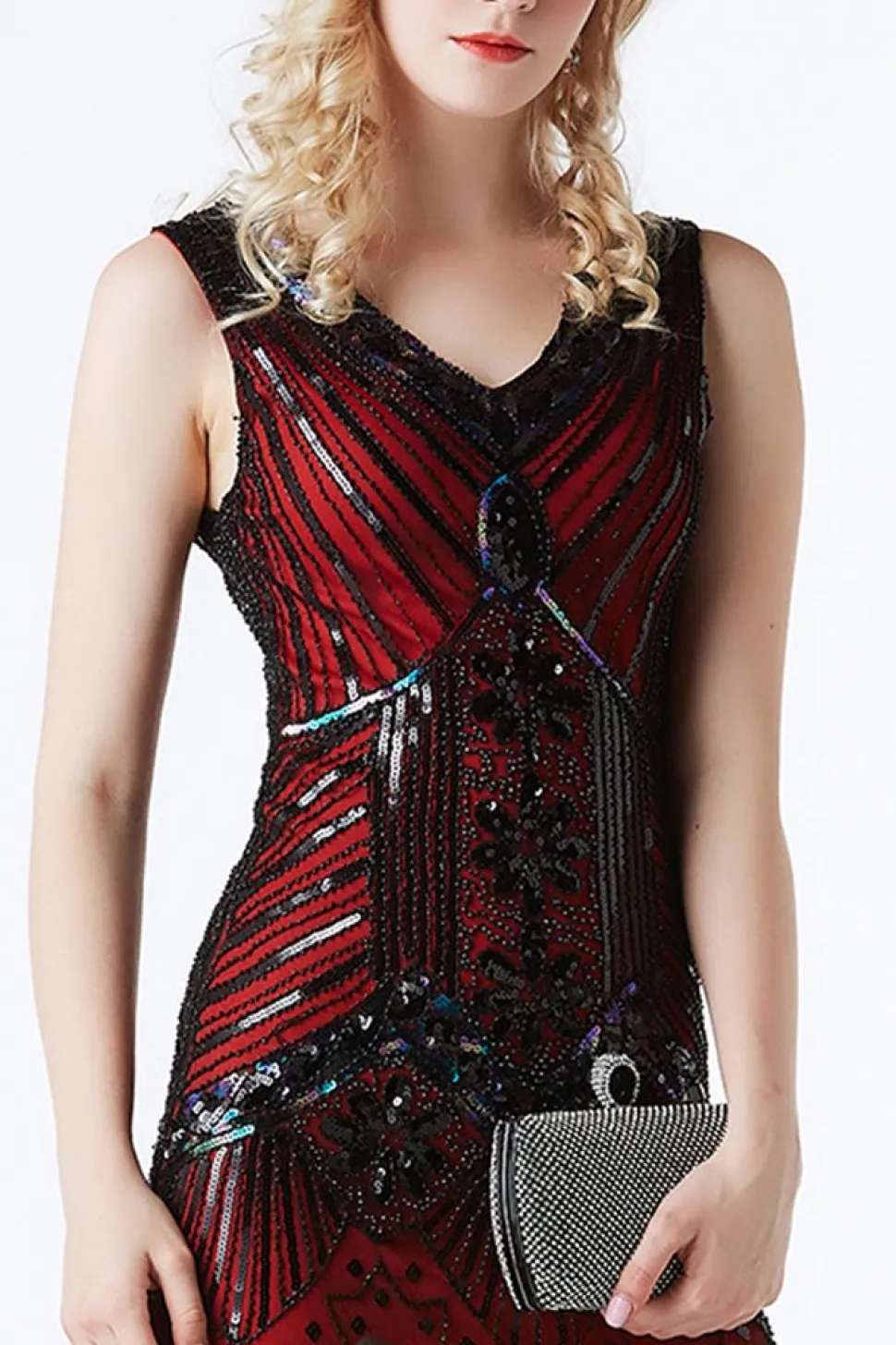Franja de glitter vermelho 1920 Flapper Dress