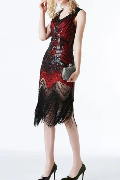 Franja de glitter vermelho 1920 Flapper Dress