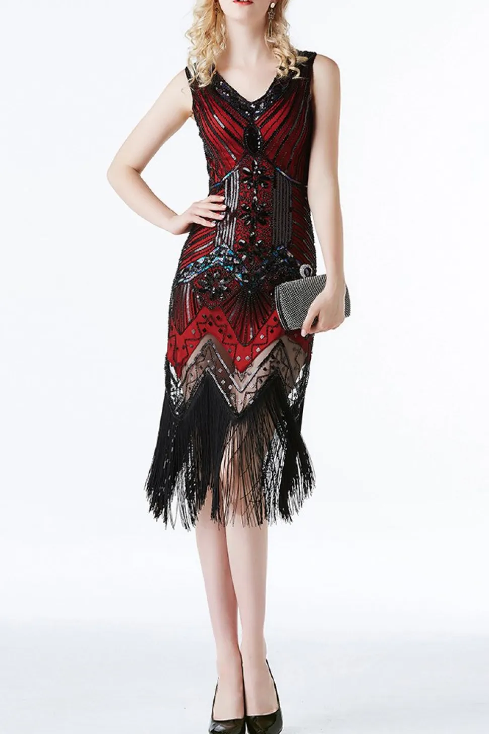 Franja de glitter vermelho 1920 Flapper Dress