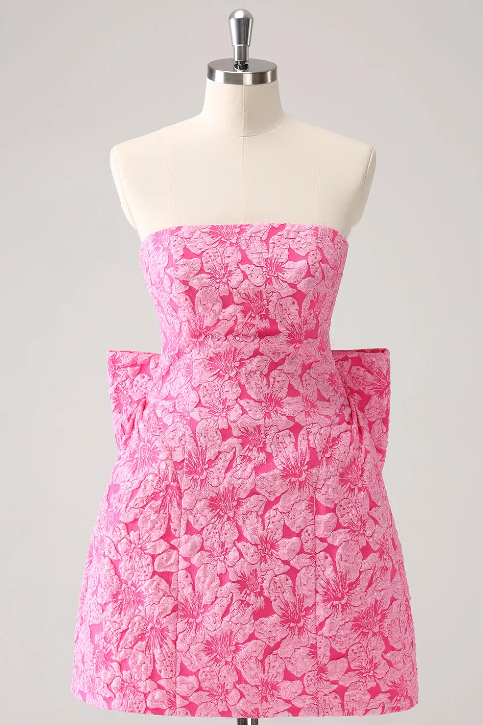 Fuchsia A Line Floral Strapless Vestido Curto Homecoming Com Arco