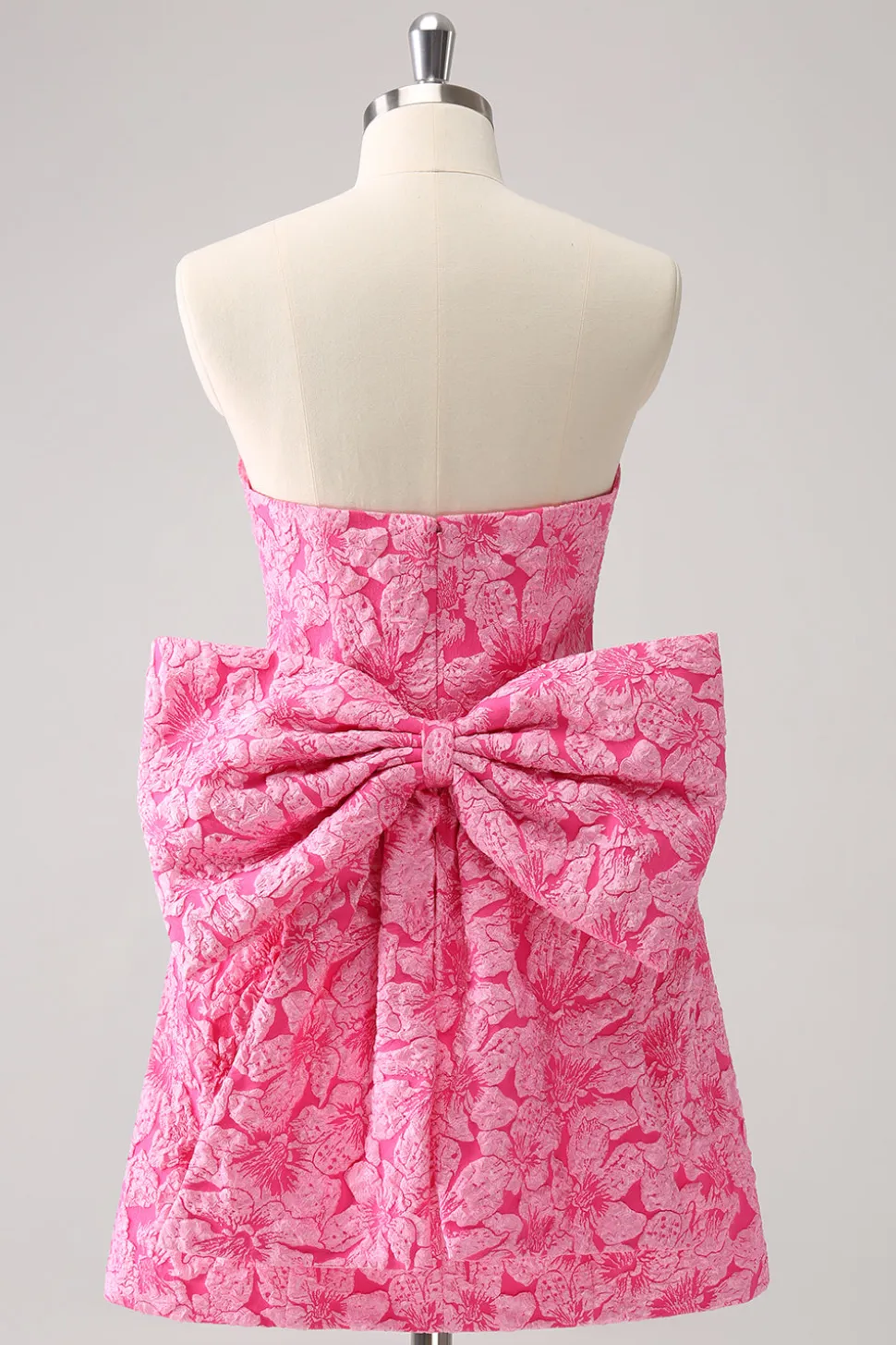 Fuchsia A Line Floral Strapless Vestido Curto Homecoming Com Arco