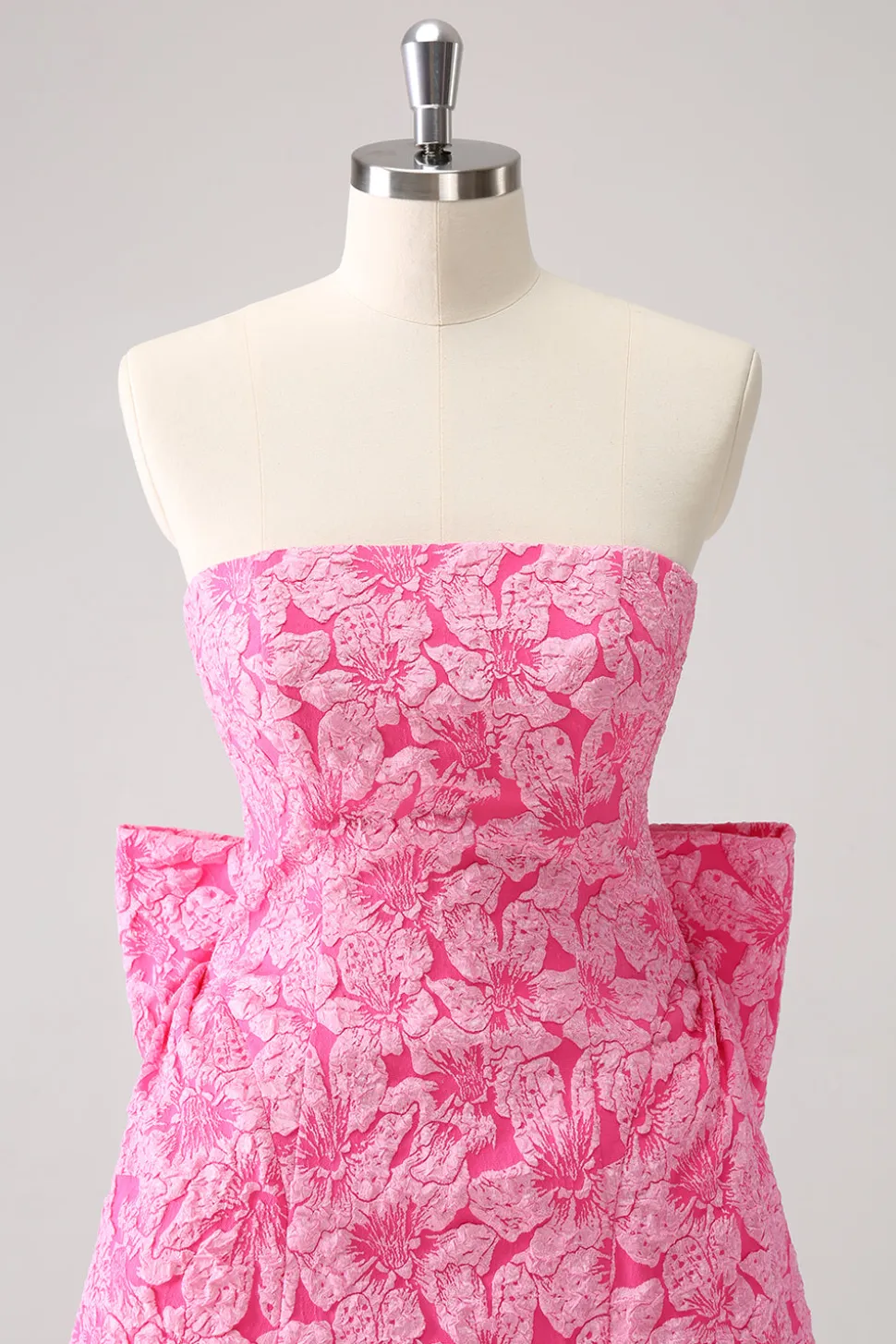 Fuchsia A Line Floral Strapless Vestido Curto Homecoming Com Arco