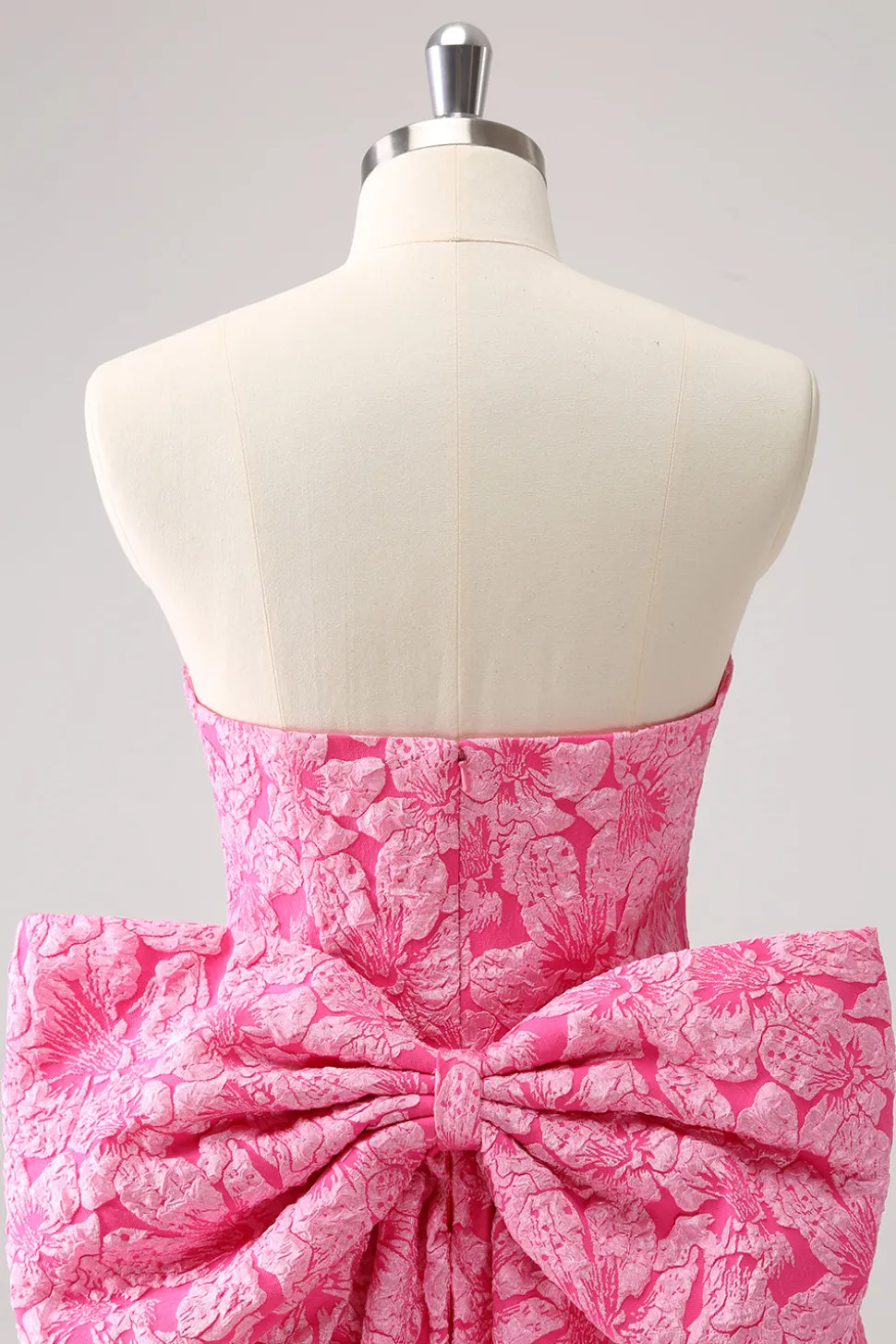 Fuchsia A Line Floral Strapless Vestido Curto Homecoming Com Arco