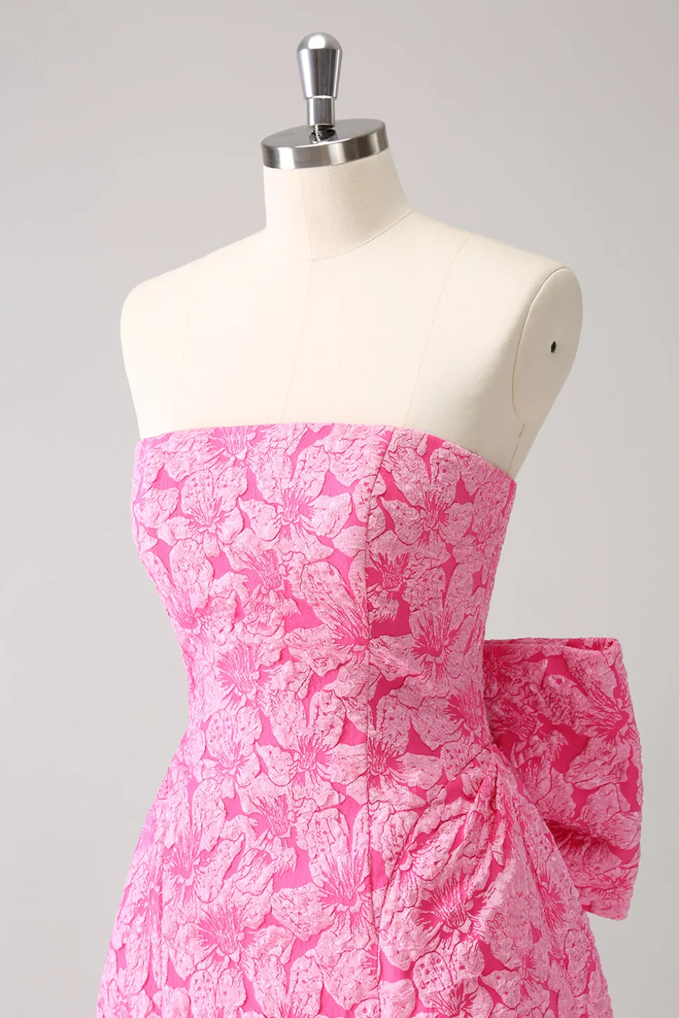 Fuchsia A Line Floral Strapless Vestido Curto Homecoming Com Arco