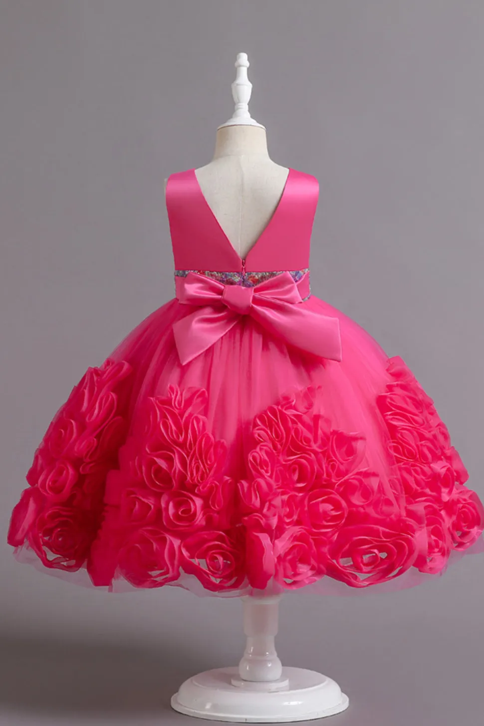 Fuchsia A Line Lantejoulas Vestido de Menina Flor