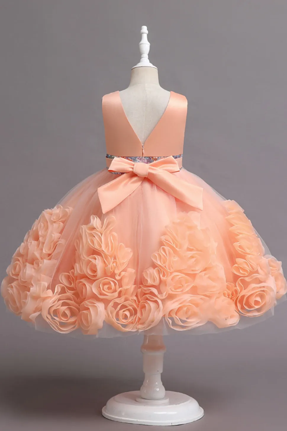 Fuchsia A Line Lantejoulas Vestido de Menina Flor