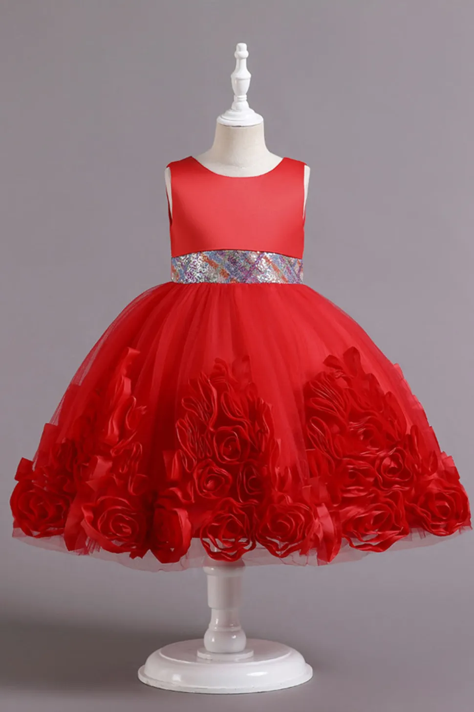 Fuchsia A Line Lantejoulas Vestido de Menina Flor