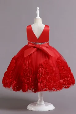 Fuchsia A Line Lantejoulas Vestido de Menina Flor