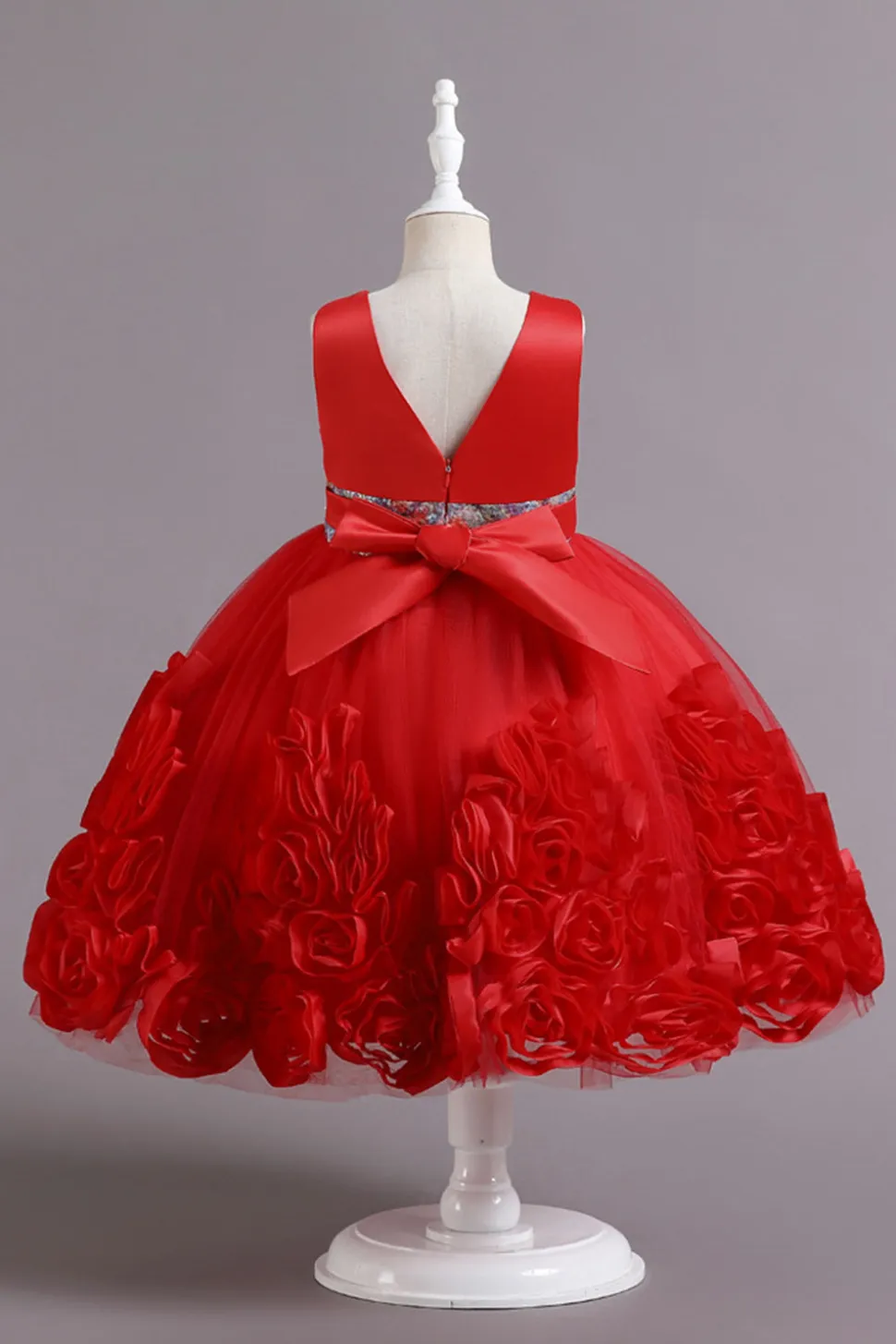 Fuchsia A Line Lantejoulas Vestido de Menina Flor