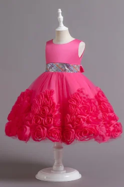 Fuchsia A Line Lantejoulas Vestido de Menina Flor