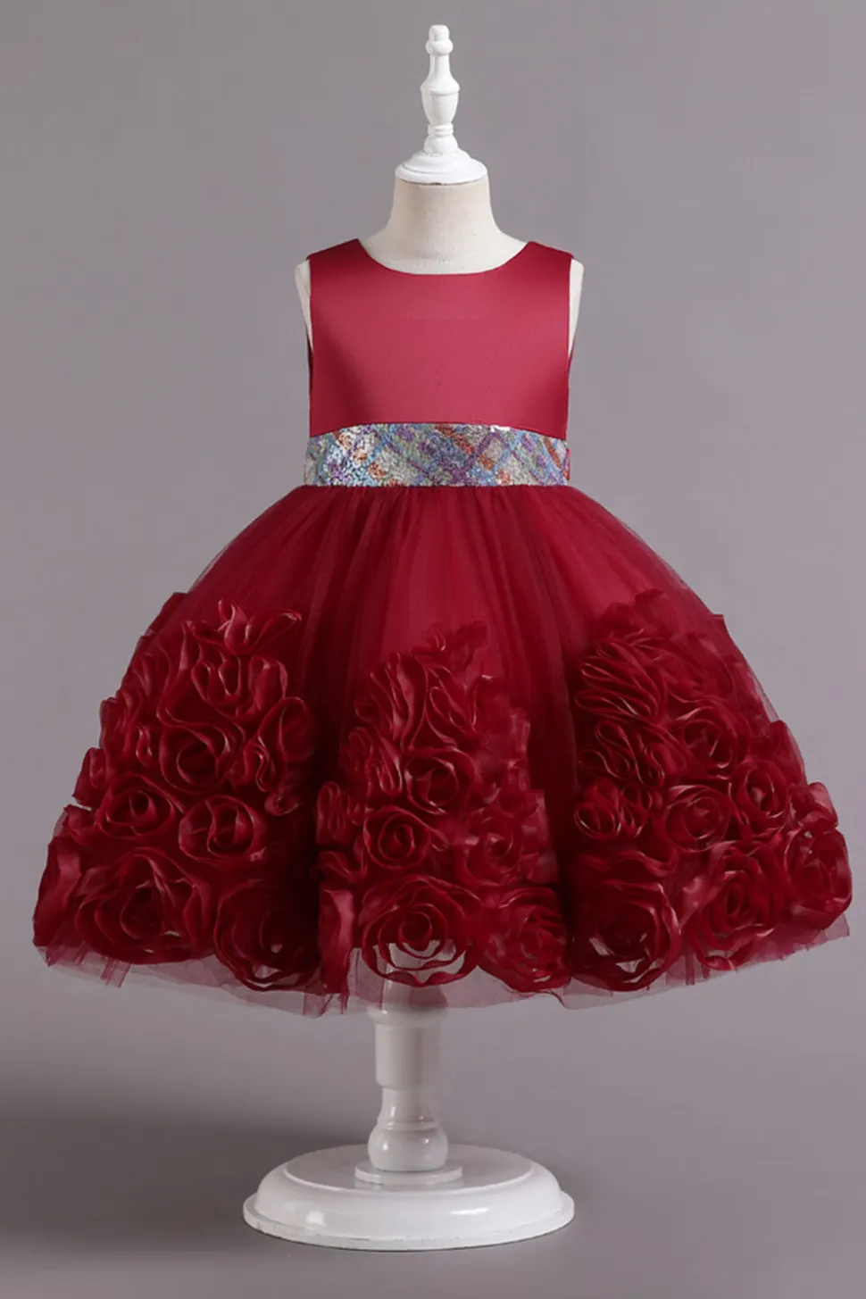 Fuchsia A Line Lantejoulas Vestido de Menina Flor