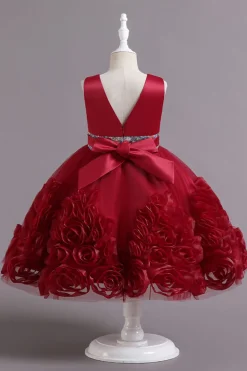 Fuchsia A Line Lantejoulas Vestido de Menina Flor