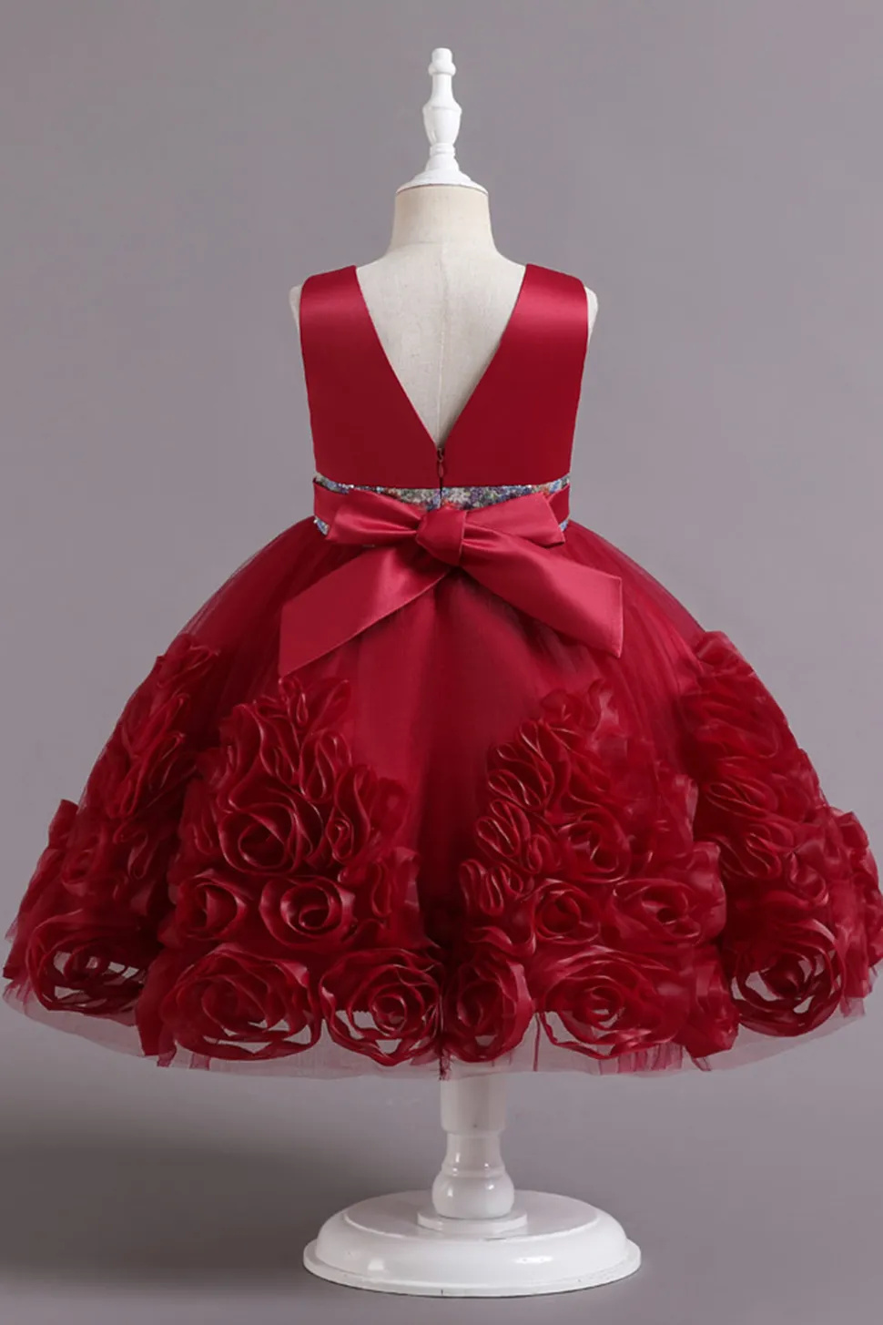 Fuchsia A Line Lantejoulas Vestido de Menina Flor