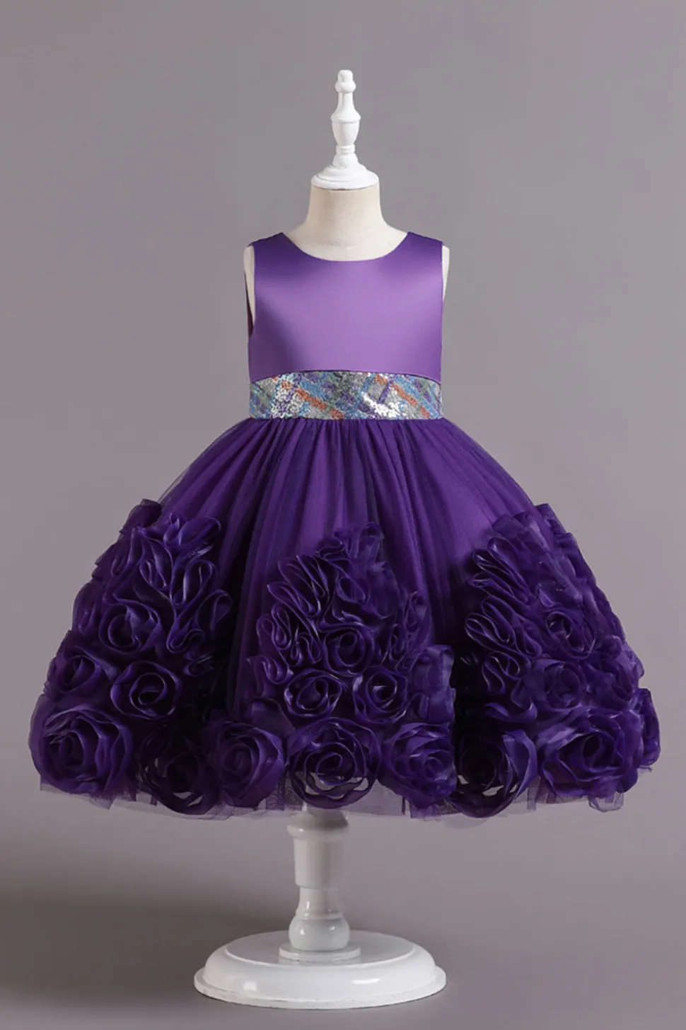 Fuchsia A Line Lantejoulas Vestido de Menina Flor