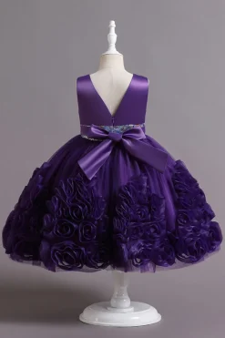 Fuchsia A Line Lantejoulas Vestido de Menina Flor