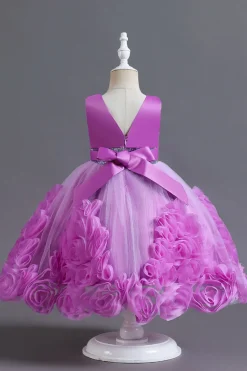 Fuchsia A Line Lantejoulas Vestido de Menina Flor