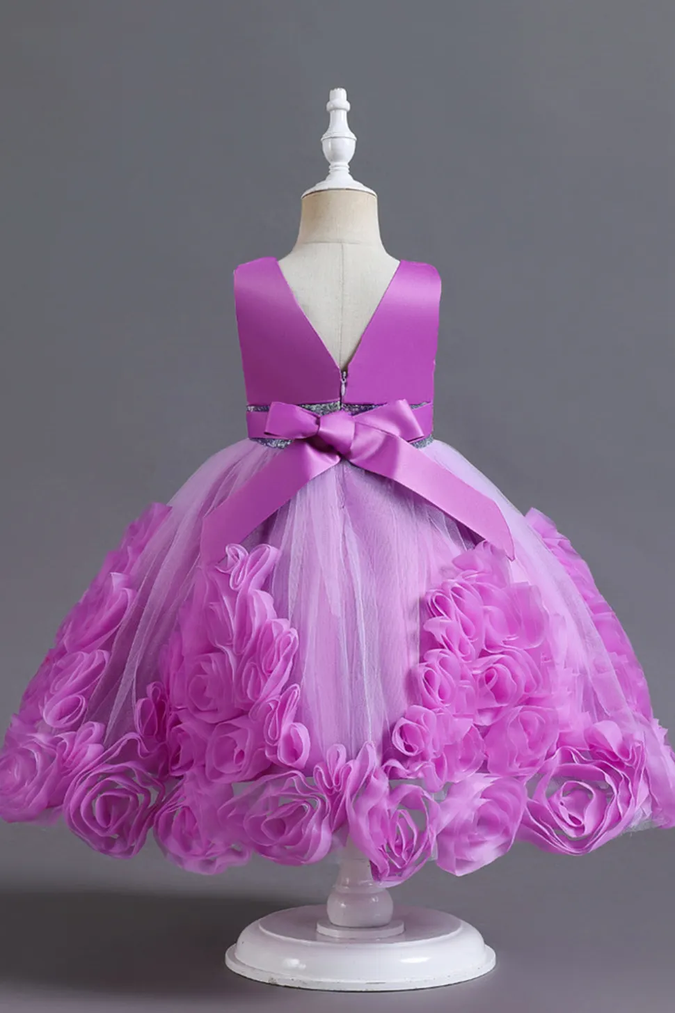Fuchsia A Line Lantejoulas Vestido de Menina Flor
