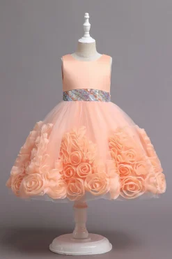 Fuchsia A Line Lantejoulas Vestido de Menina Flor