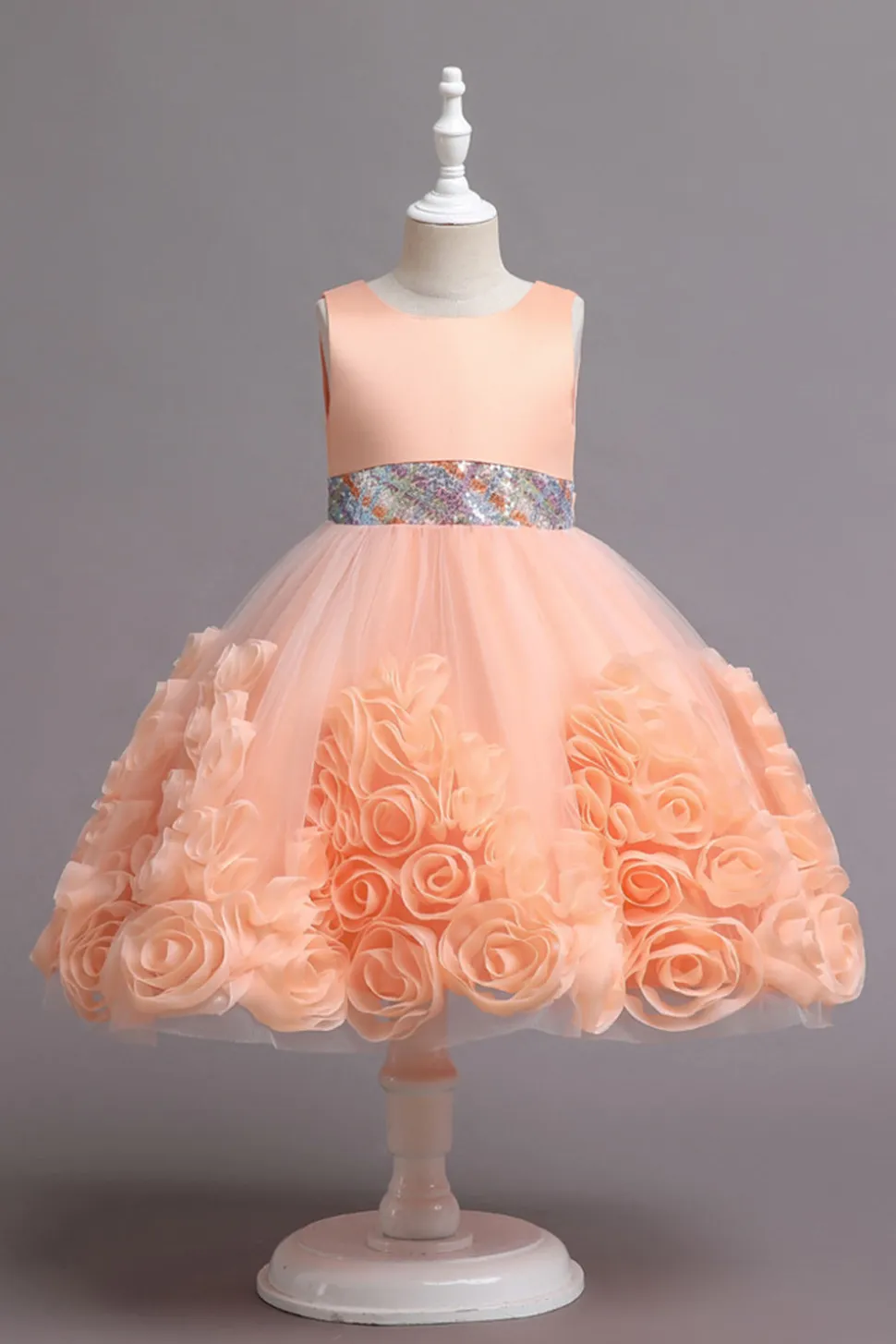 Fuchsia A Line Lantejoulas Vestido de Menina Flor