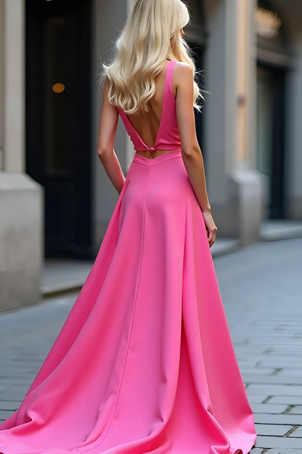 Fuchsia A Line Satin V Neck Cut out Vestido de Baile