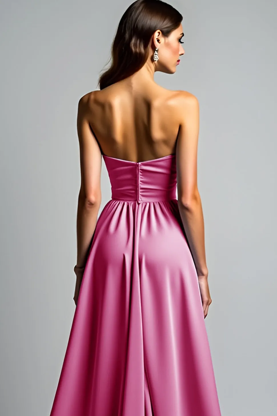 Fuchsia A Line Strapless Ruched Prom Dress