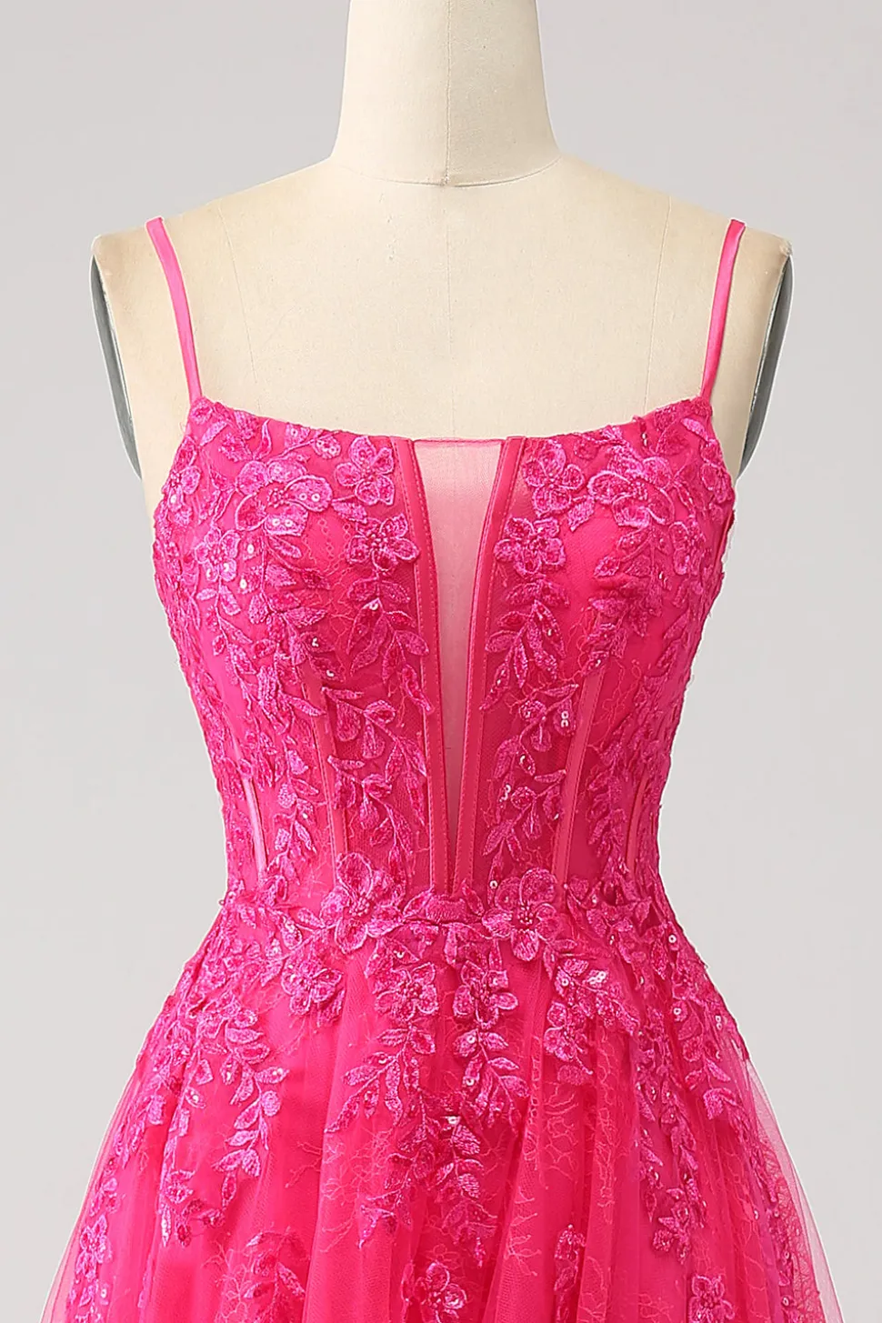 Fuchsia A-Line Corset Lace Long Prom Dress com Fenda