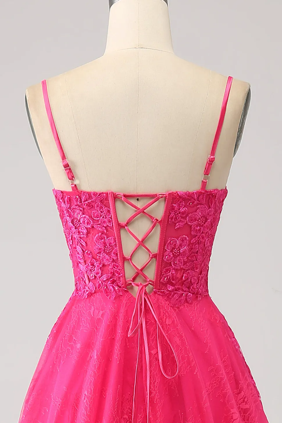 Fuchsia A-Line Corset Lace Long Prom Dress com Fenda
