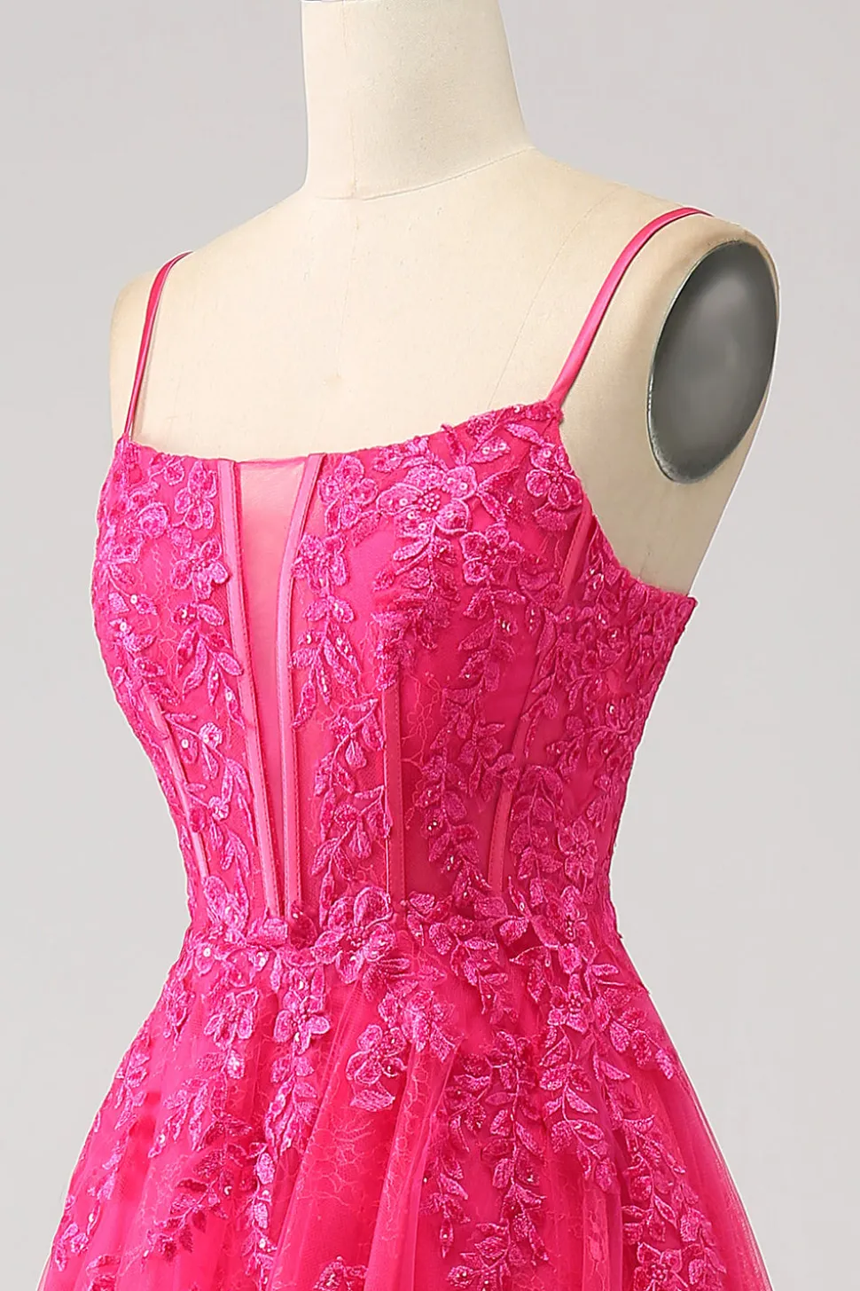Fuchsia A-Line Corset Lace Long Prom Dress com Fenda