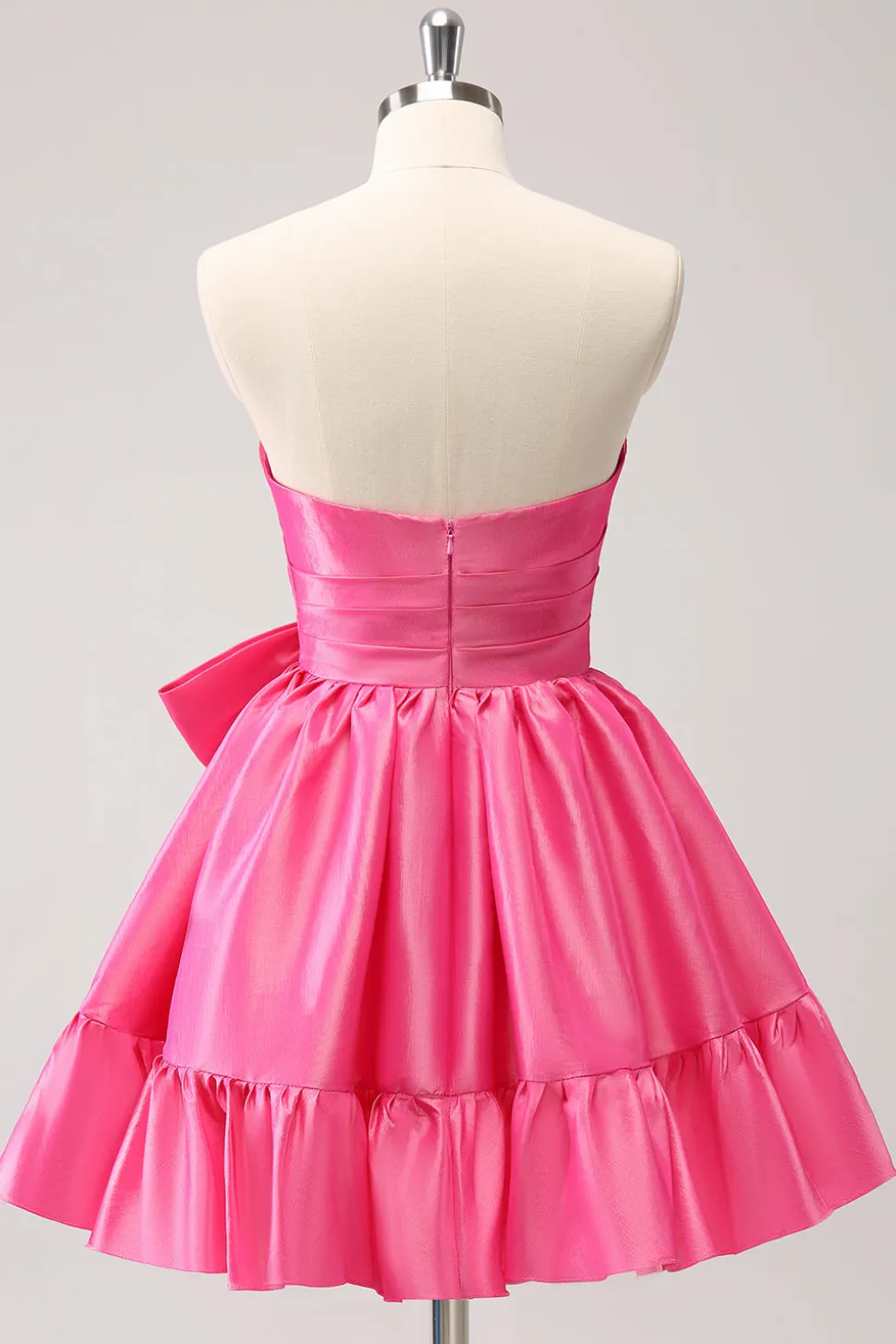 Fuchsia A-Line Strapless Ruffle Vestido Curto Homecoming com Arco