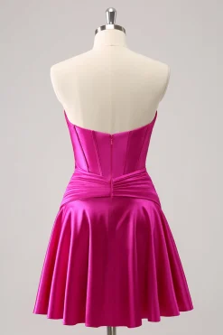 Fuchsia A-Line Sweetheart Corset Vestido Curto Homecoming