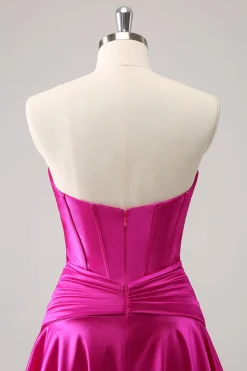 Fuchsia A-Line Sweetheart Corset Vestido Curto Homecoming
