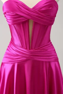 Fuchsia A-Line Sweetheart Corset Vestido Curto Homecoming