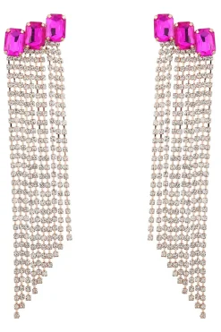 Fuchsia Beaded Rhinestone Festa Brincos