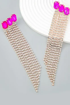 Fuchsia Beaded Rhinestone Festa Brincos