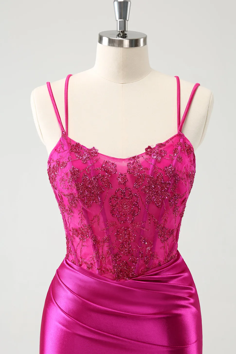 Fuchsia Bodycon Esparguete Correias Cetim Frisado Vestido Curto Homecoming