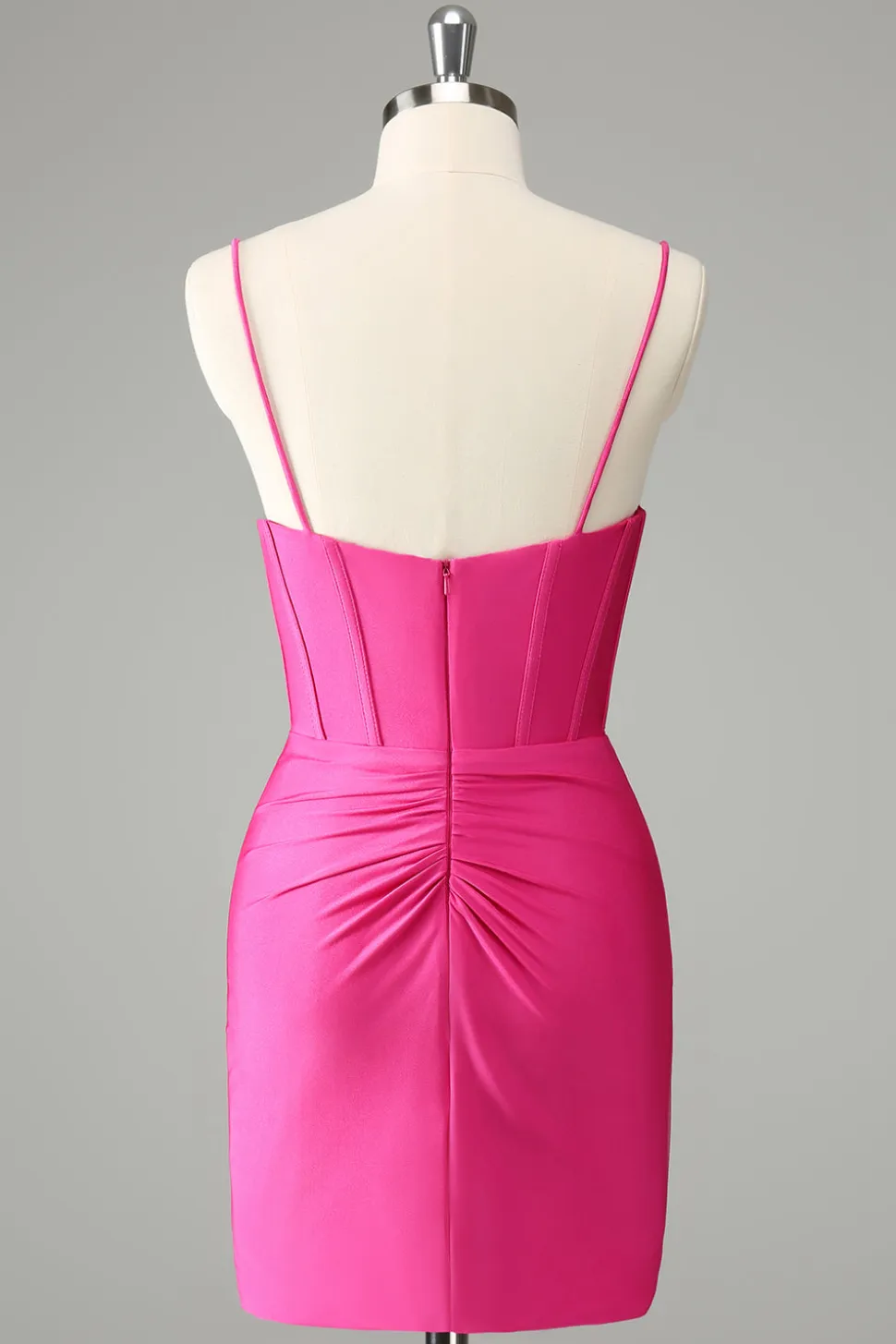 Fuchsia Bodycon Esparguete Correias Cetim Homecoming Dress