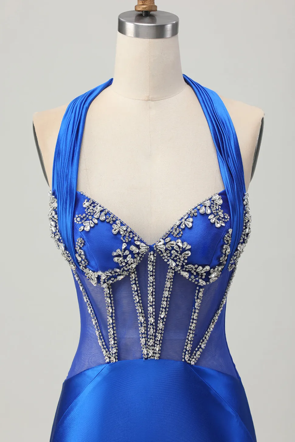 Fuchsia Bodycon Halter Backless cetim Homecoming vestido com strass