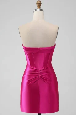 Fuchsia Bodycon Querida Cetim Corset Vestido Curto Homecoming