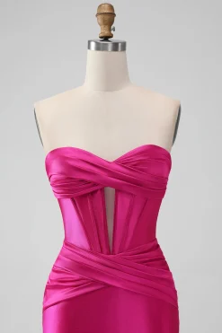 Fuchsia Bodycon Querida Cetim Corset Vestido Curto Homecoming