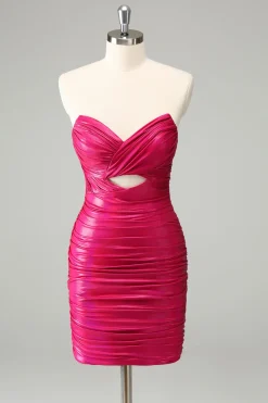 Fuchsia Bodycon Querida Keyhole Vestido Curto Homecoming