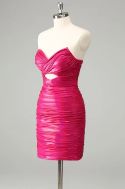 Fuchsia Bodycon Querida Keyhole Vestido Curto Homecoming