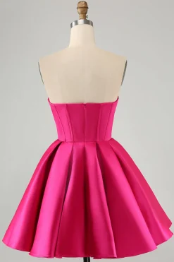 Fuchsia bonito uma linha querida Corset Homecoming Dress com missangas