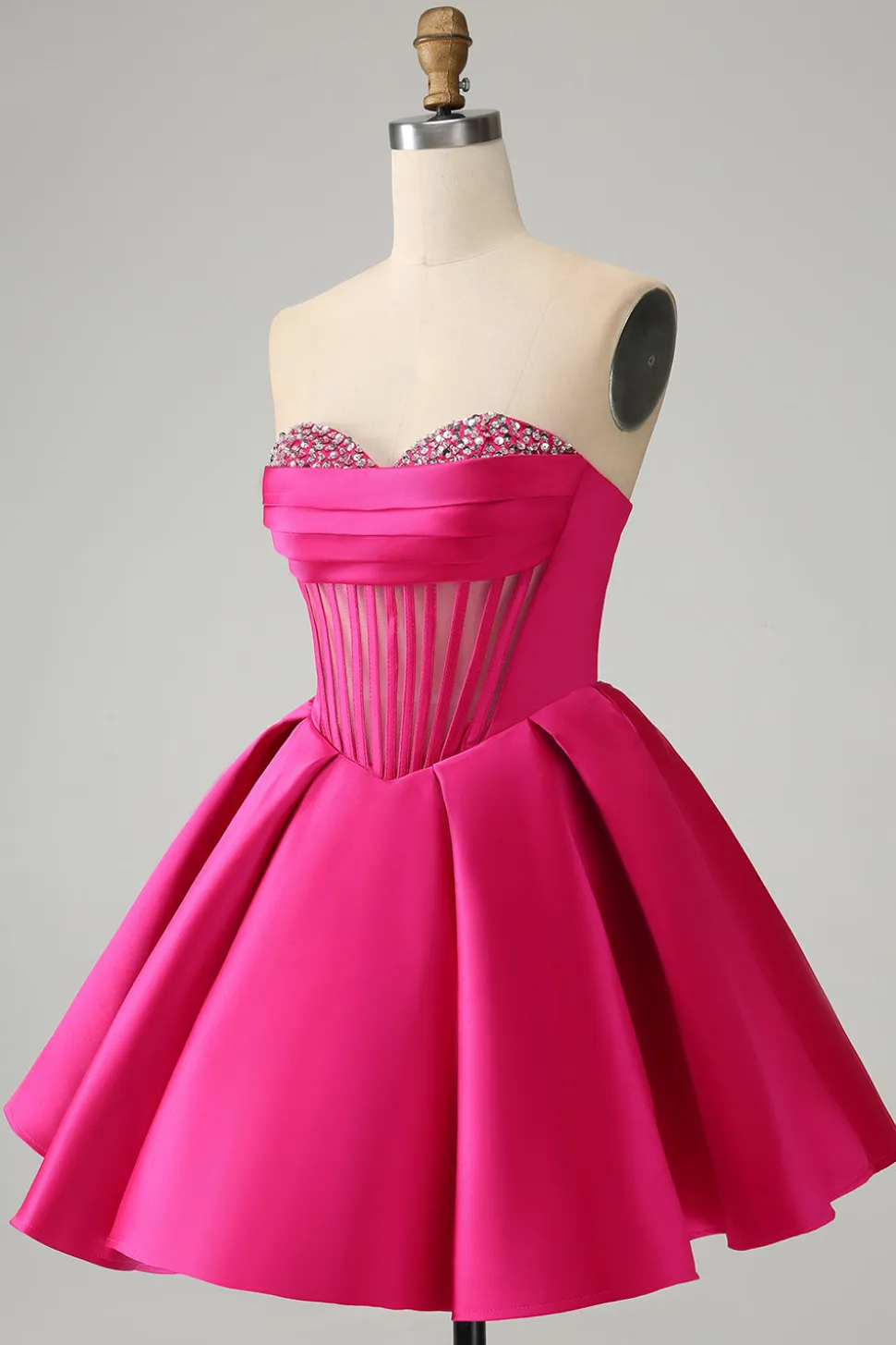Fuchsia bonito uma linha querida Corset Homecoming Dress com missangas